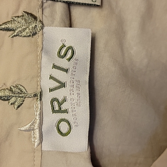 Vtg ORVIS Beige Floral Vine Embroidered Flat Front Pocket Cotton Land Girl Skirt - Picture 8 of 10
